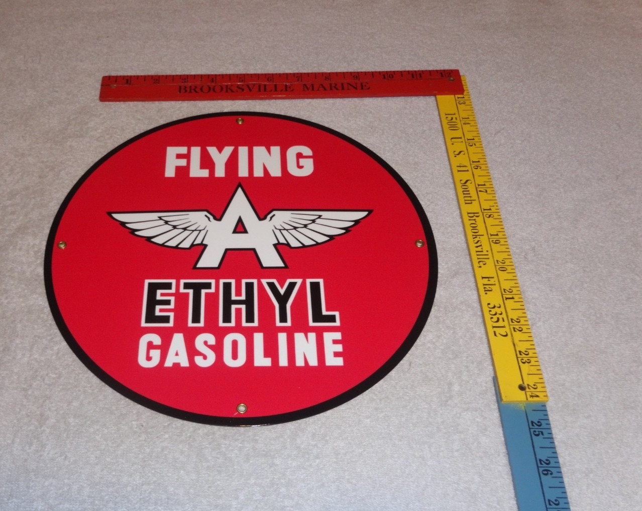 VINTAGE FLYING A ETHYL GASOLINE 11 3/4" PORCELAIN METAL SERVICE STATION OIL SIGN