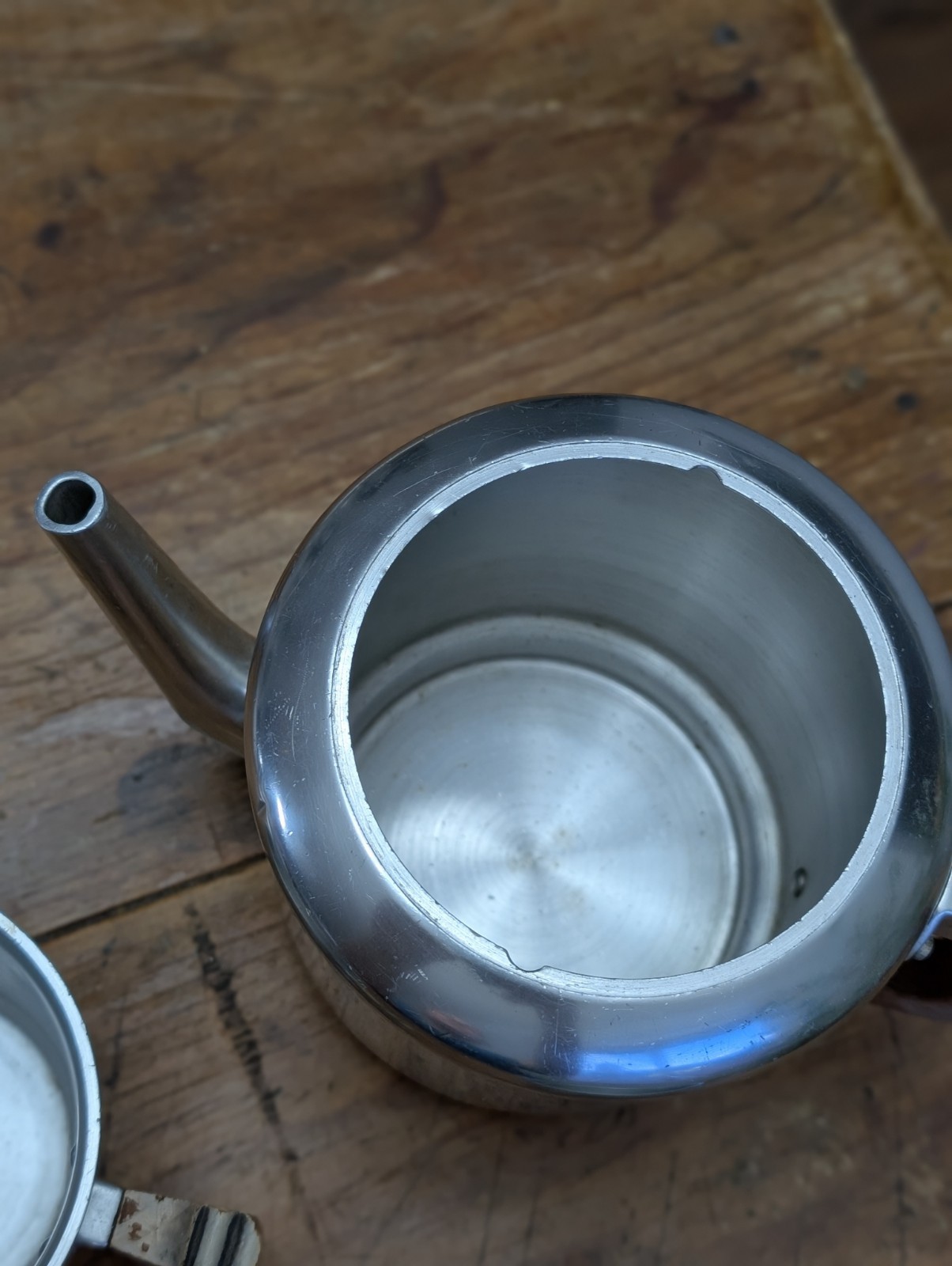 Vintage Aluminum Art Deco Wood Handles MCM Kensington Tea Coffee Set