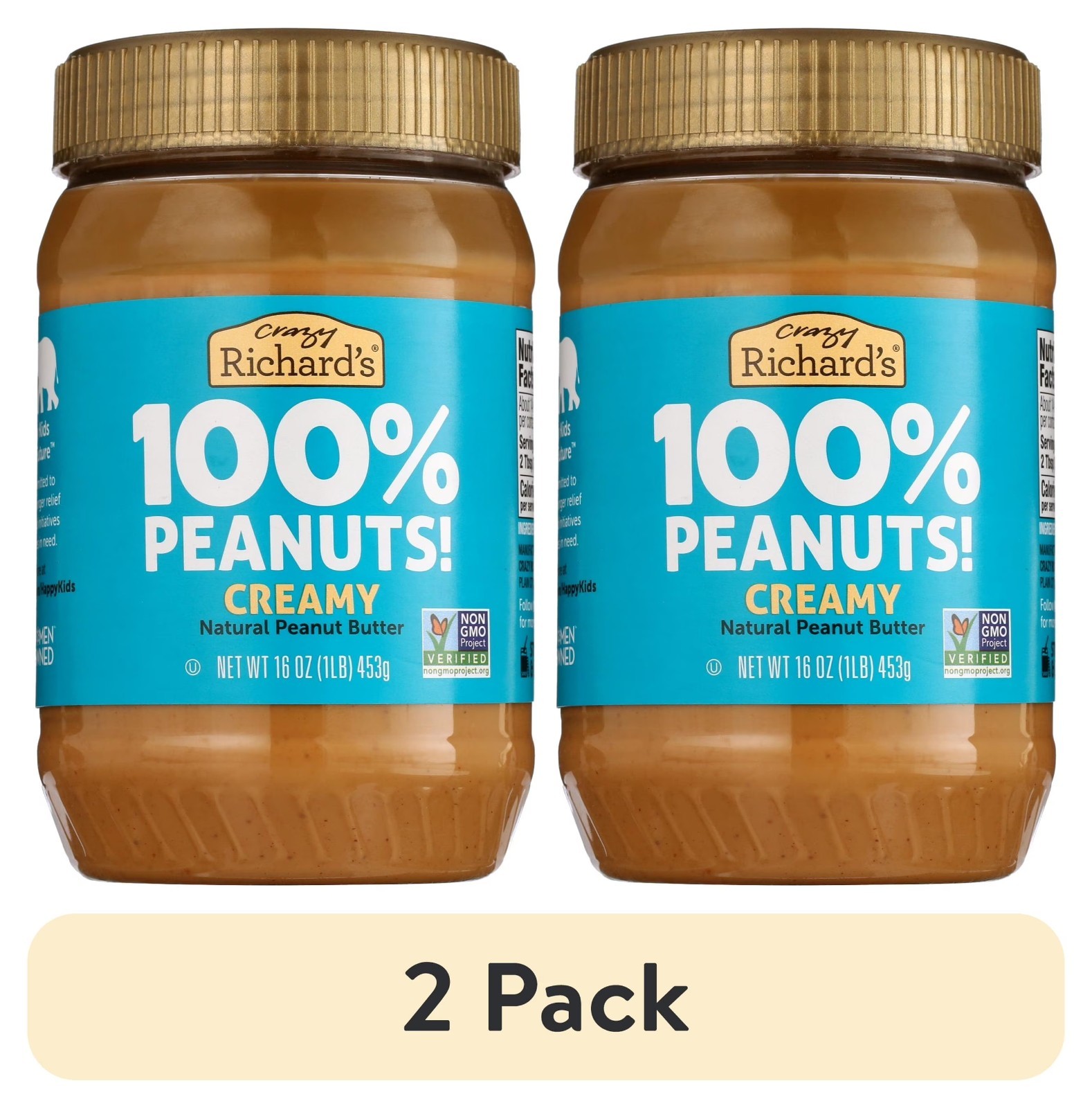 (2 pack) Crazy Richard's All-Natural Creamy Peanut Butter, 16 oz..