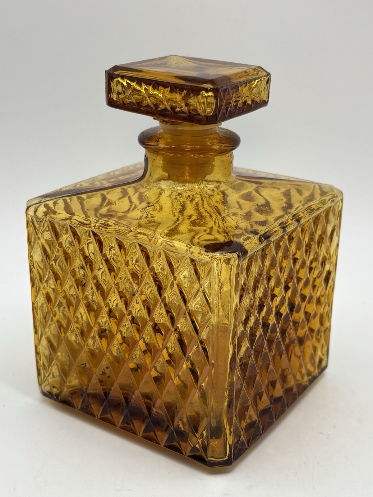 Vintage 1970’s Amber Glass Decanter/ Barware Home Decor 5”