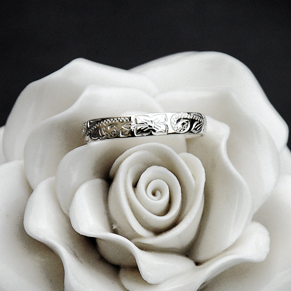 4MM STERLING SILVER 925 HAWAIIAN PLUMERIA SCROLL BAND RING SIZE 1 - 12