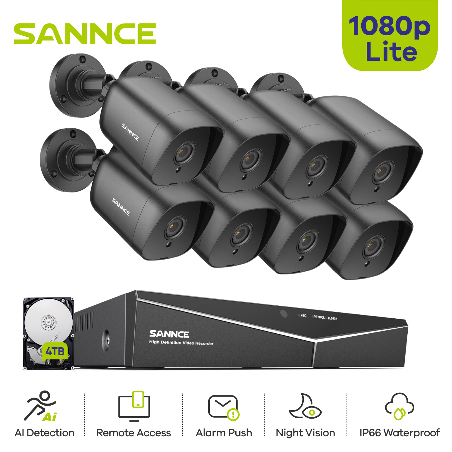 SANNCE 5in1 8CH DVR 1080P Security Camera System CCTV Outdoor EXIR Night Vision