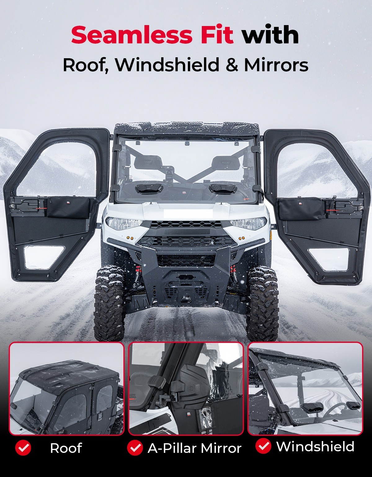UTV Framed Door Kit Cab Enclosure for Polaris Ranger Crew XP 1000 2018-2025 PVC