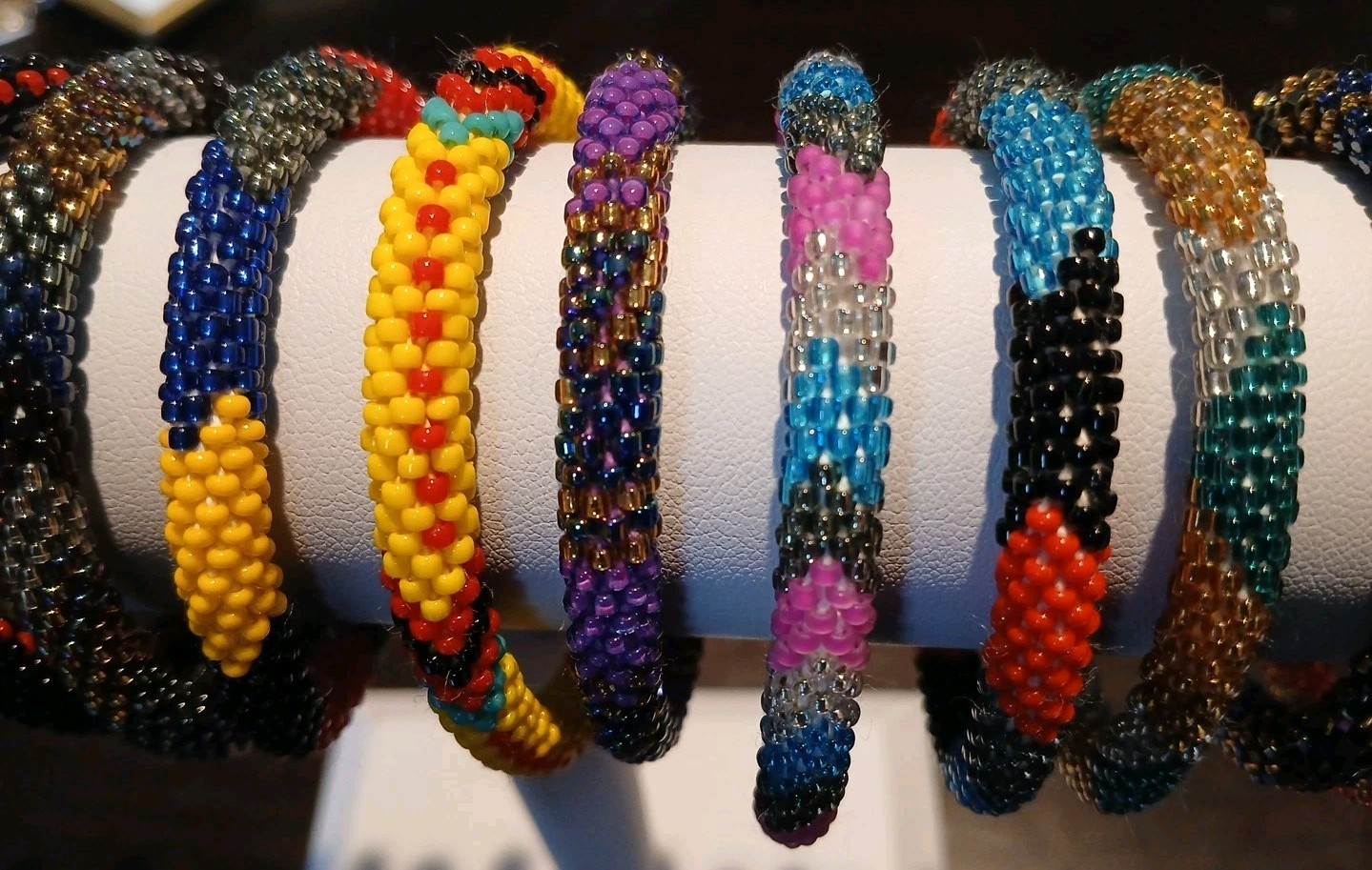 16x Glass Seed Bead Handmade Beaded Crochet Roll On Bracelet Nepal Jewelry