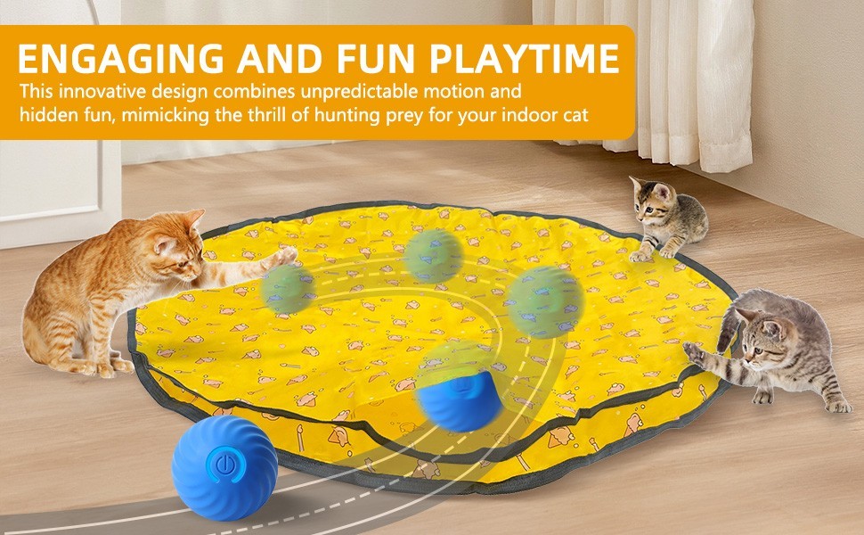 Interactive Cat Toy for Cats Kitten, Automatic Moving Ball in 28 Inch Play Mat