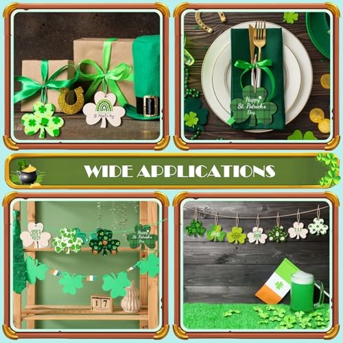 60 Pcs Unfinished Shamrock Wooden Ornaments Wooden St. Patrick's Day Cutouts
