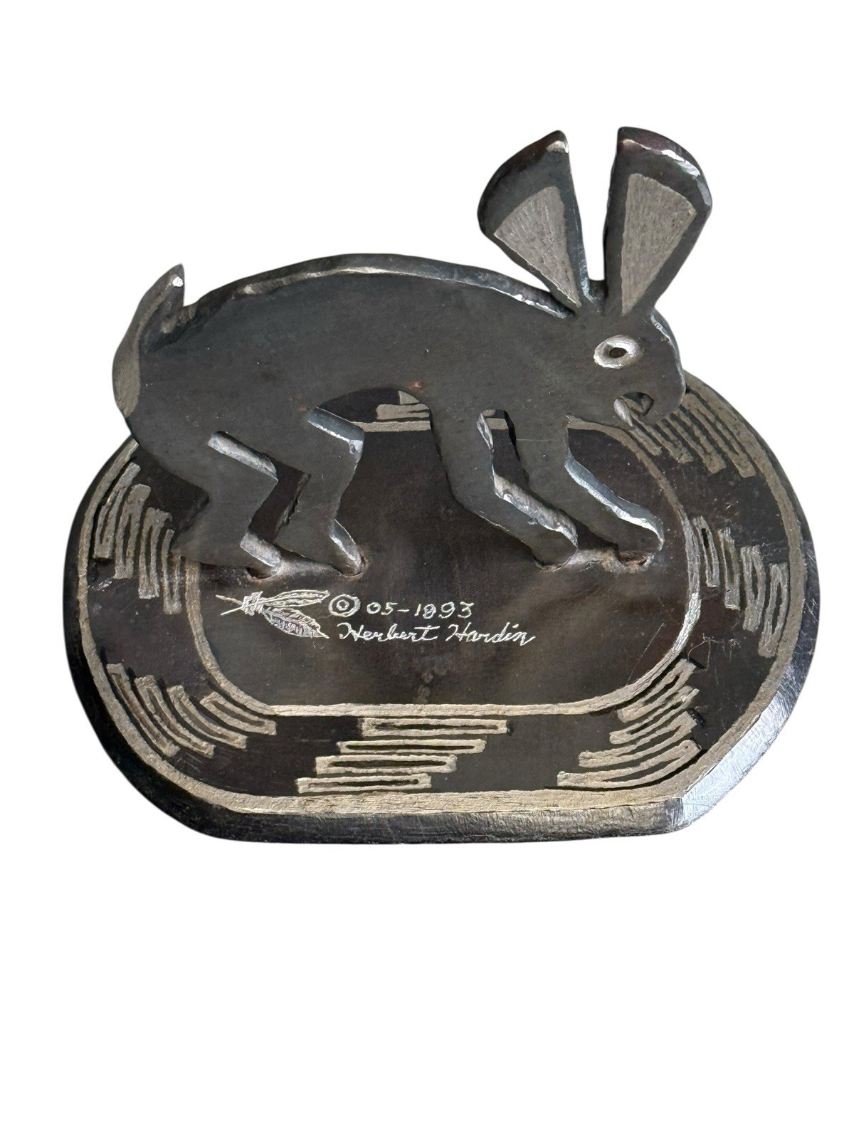 Herbert Hardin Signed Metal Mimbus Rabbit Sculpture 1993 Santa Clara Southwest