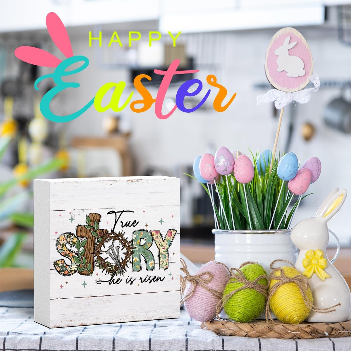 Easter Desk Decorations, Christian Easter Decorations, Retro Farmhouse Flower Cr