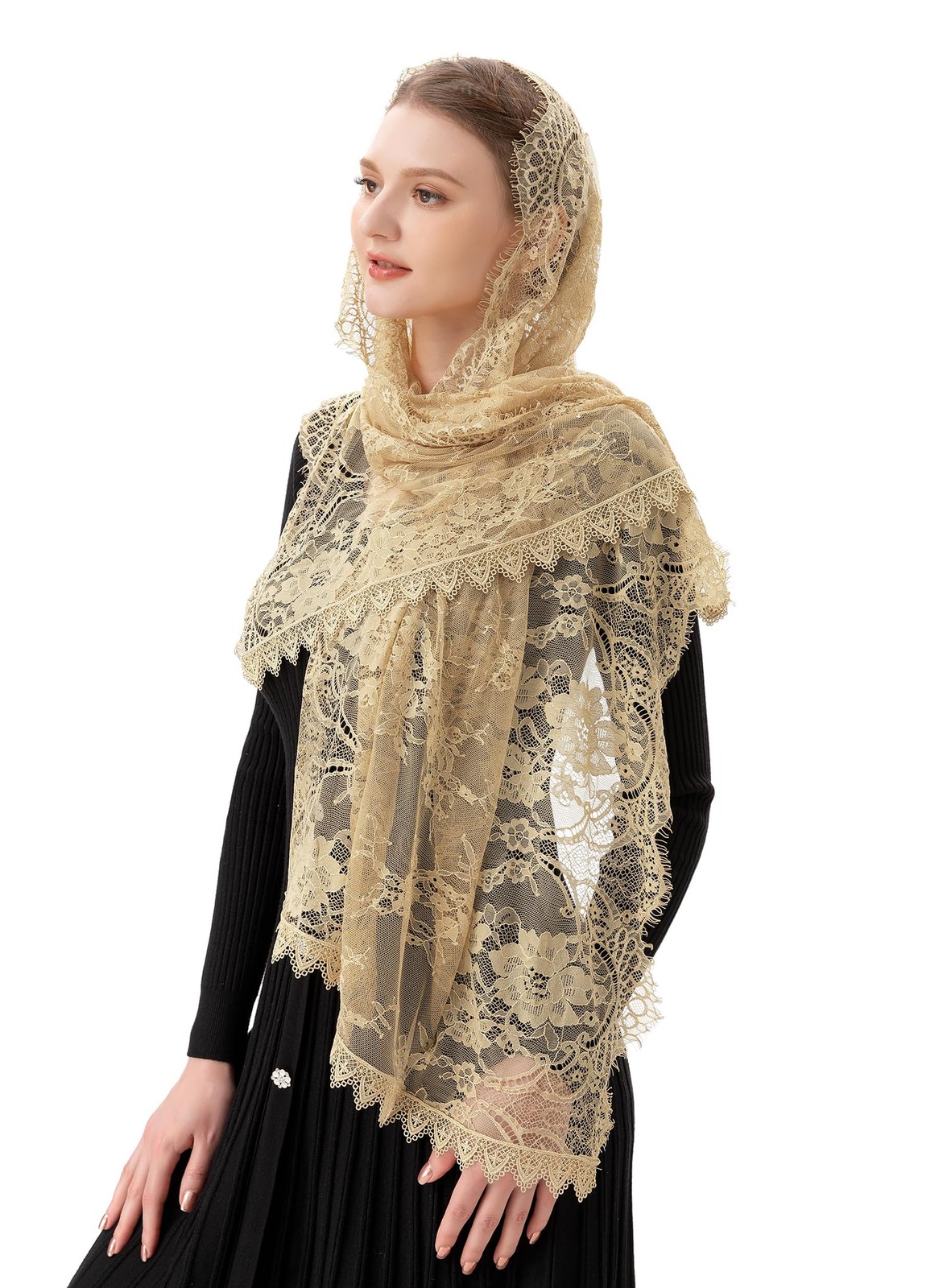 Rectangular Chapel Veil Spanish Lace Floral Mantilla Veils Wrap Shawl Mass He...
