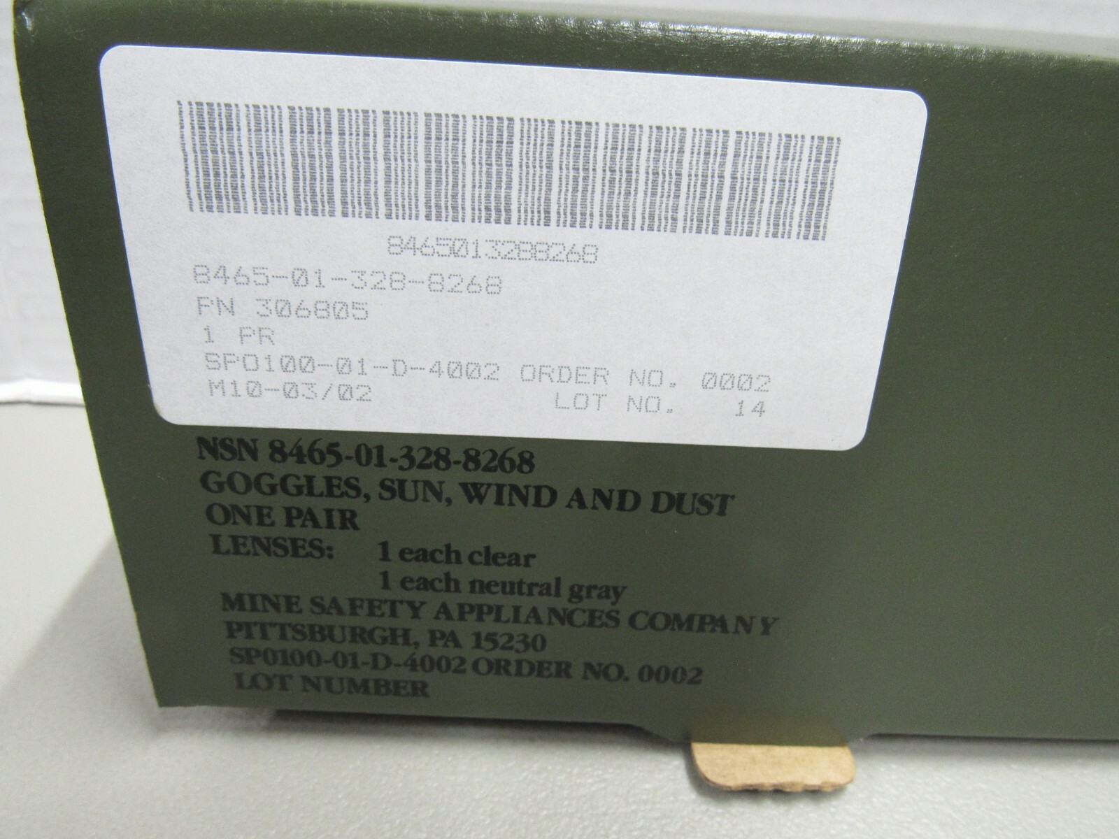 US Military Sun Wind and Dust Goggles w/ Ballistic Lens MSA Eye Protection NOS