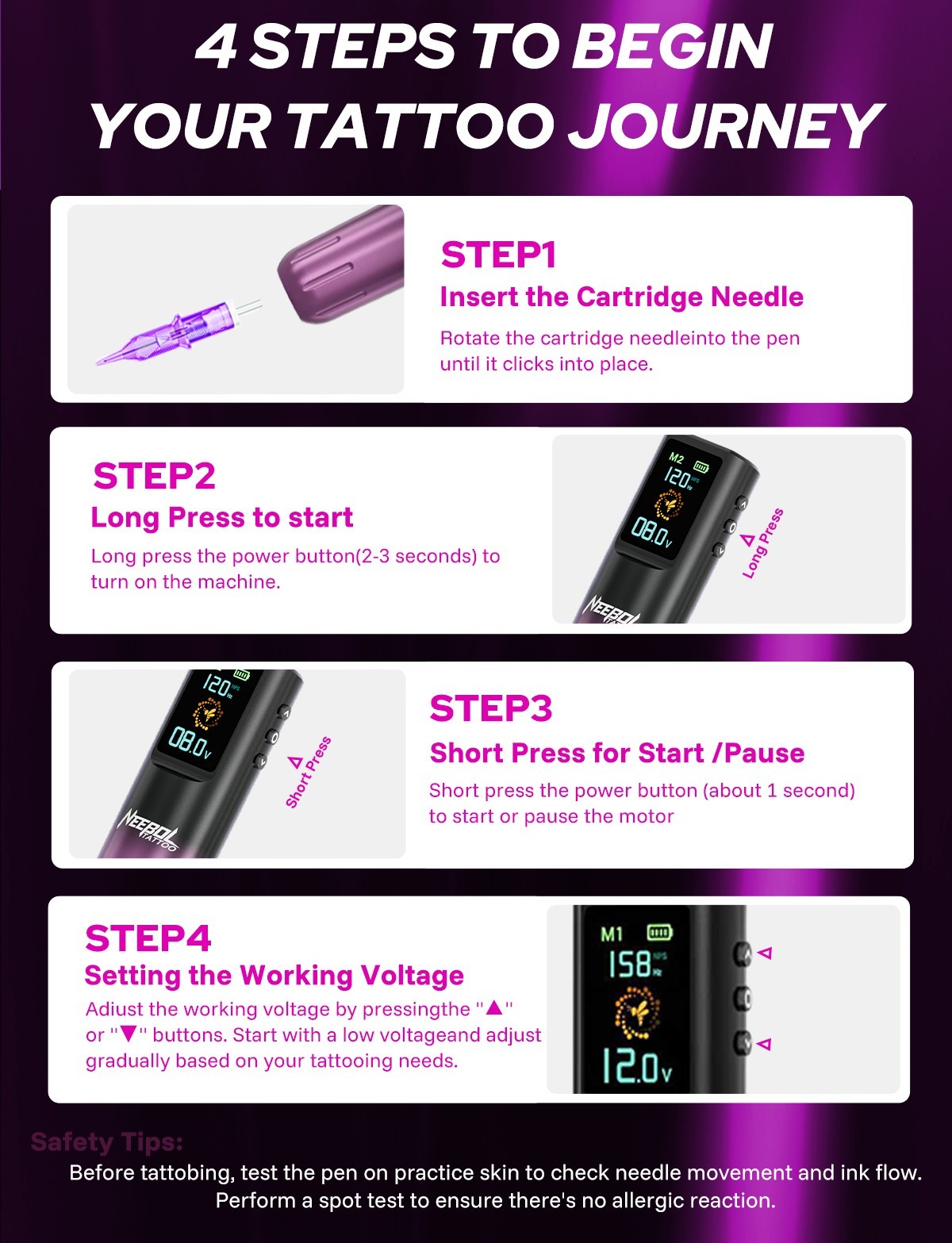 Wireless Tattoo Kit Complete for Beginners Pen Machine with Power Supply Needles