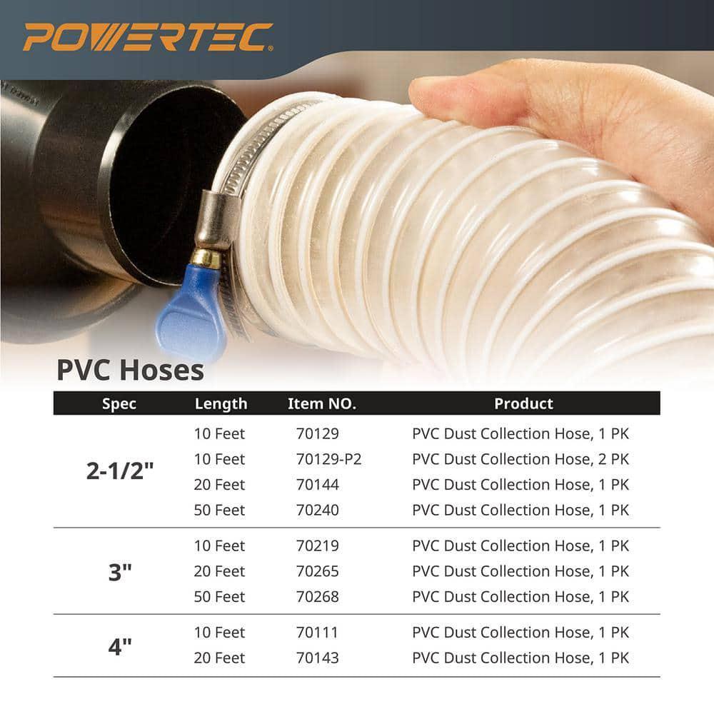 POWERTEC Dust Collection Hose Flexible PVC Clear Color 4 in. Dia. x 10 ft. Long