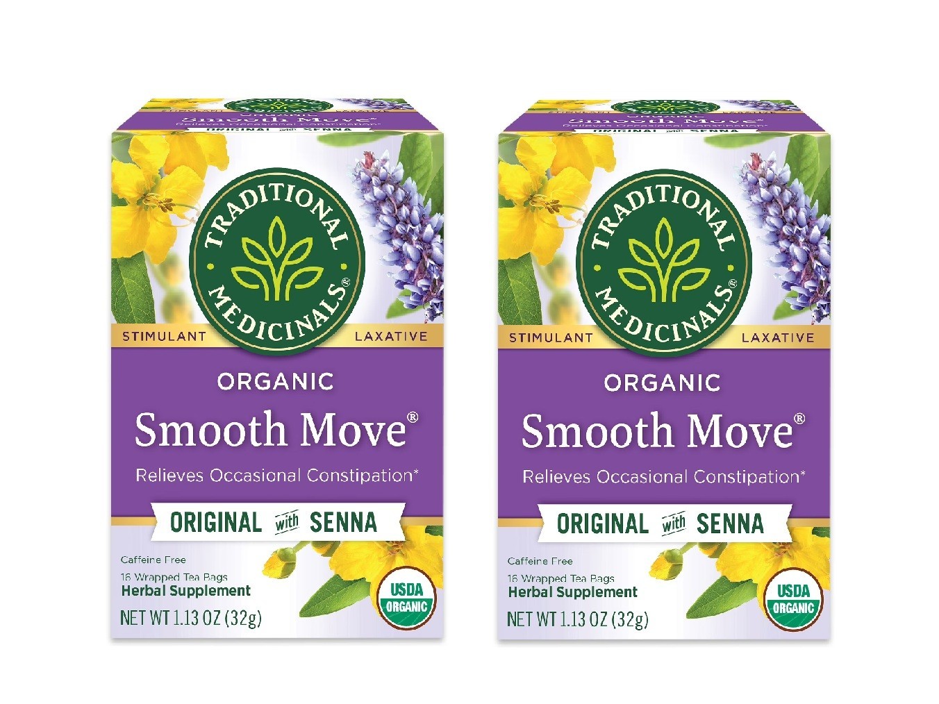 Traditional Medicinals, Organic Smooth Move, Laxative Tea Bags, 16 Ct Pack of 2