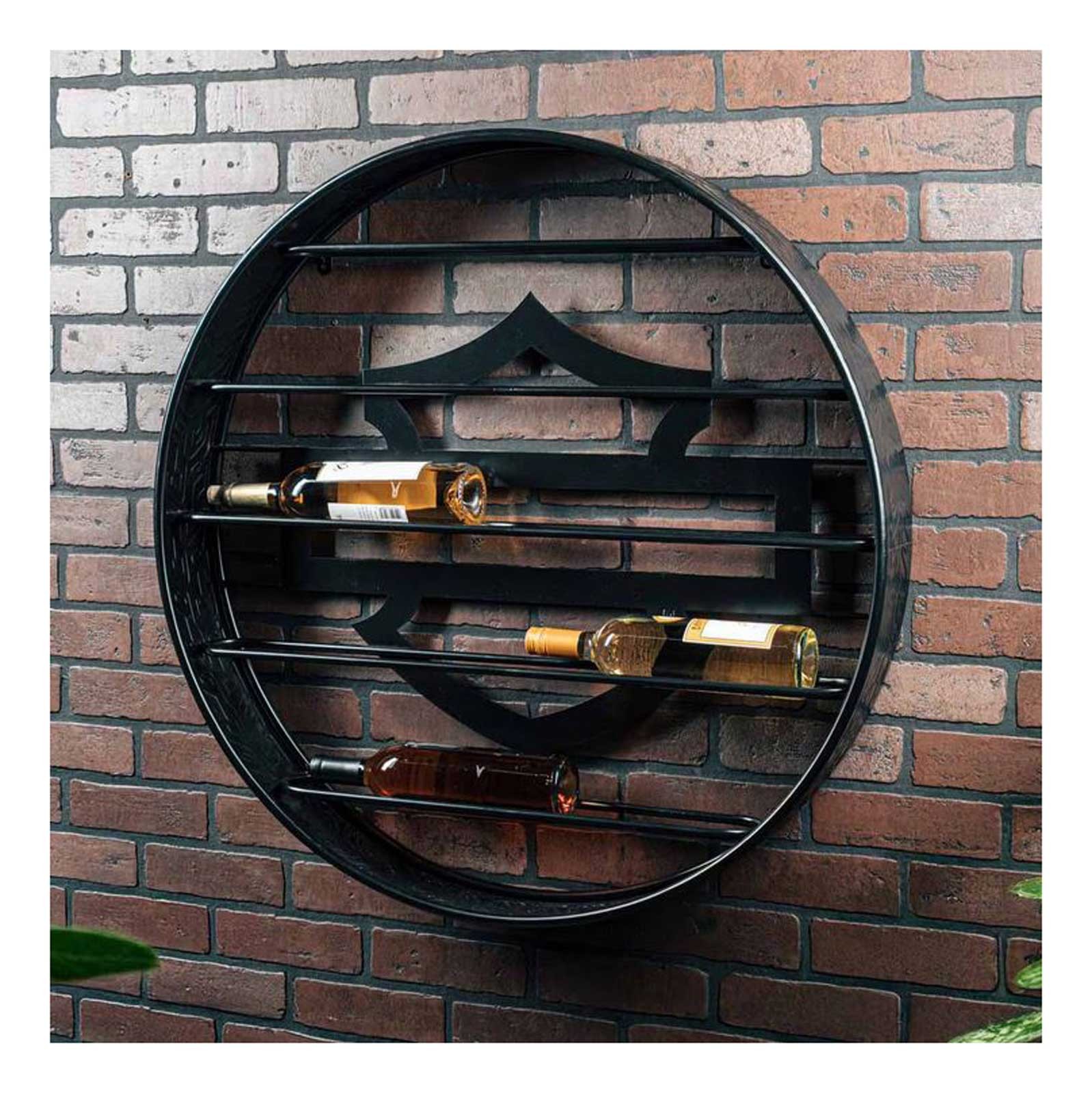 Harley-Davidson Embossed Open Bar & Shield Tire Tread Metal Wine Rack, Black