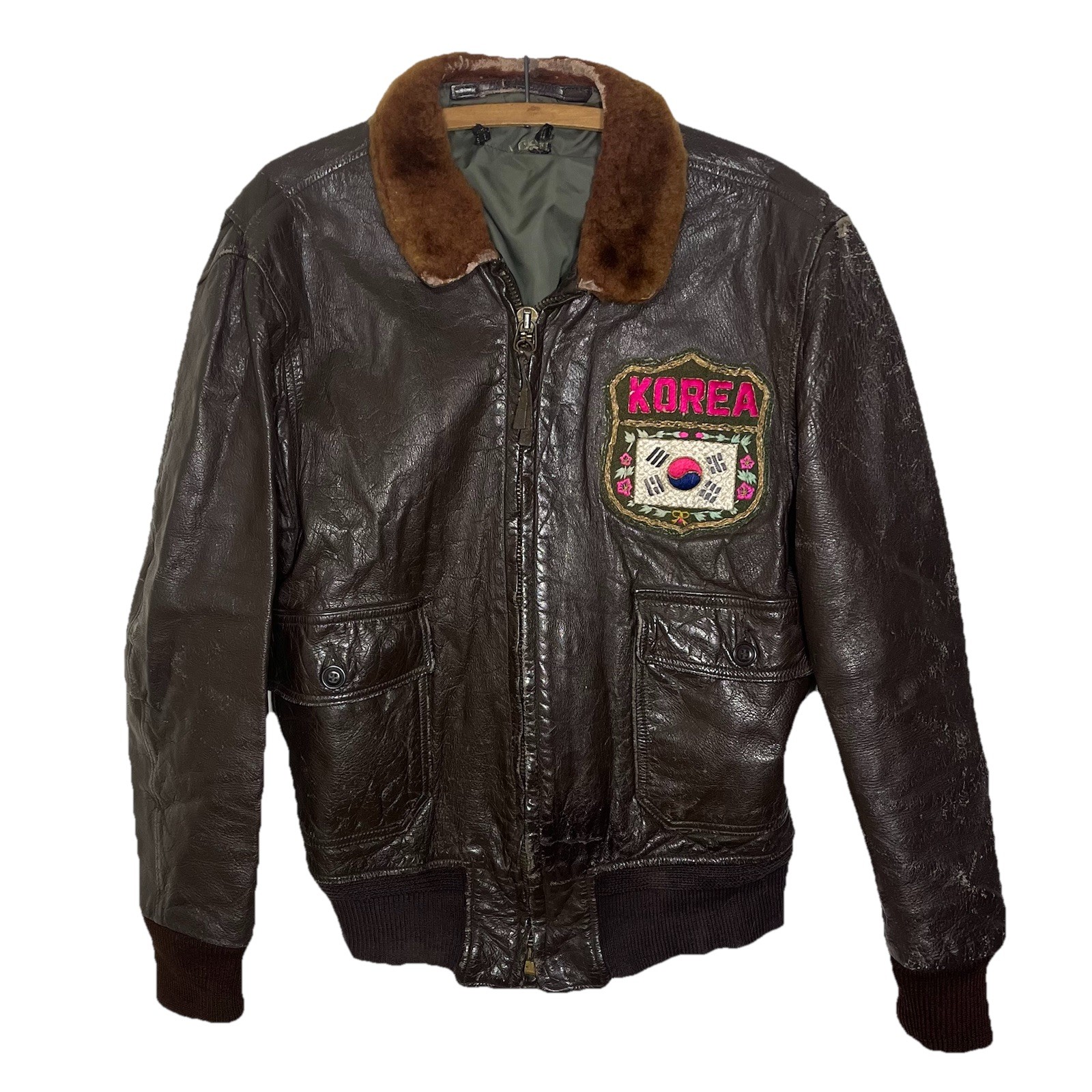 Korean War Era US Navy G-1 Leather Flight Jacket Theatre Made Patch Bomber