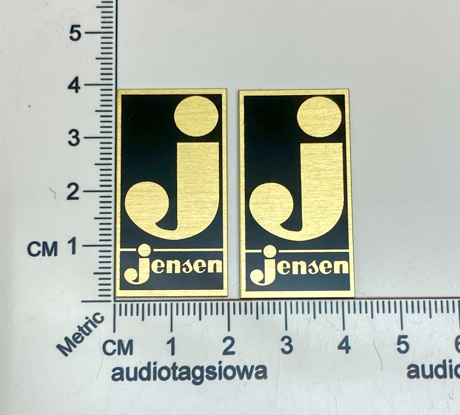 Jensen Gold Speaker Badge Logo Grill Custom Aluminum Pair  Early Vintage Style