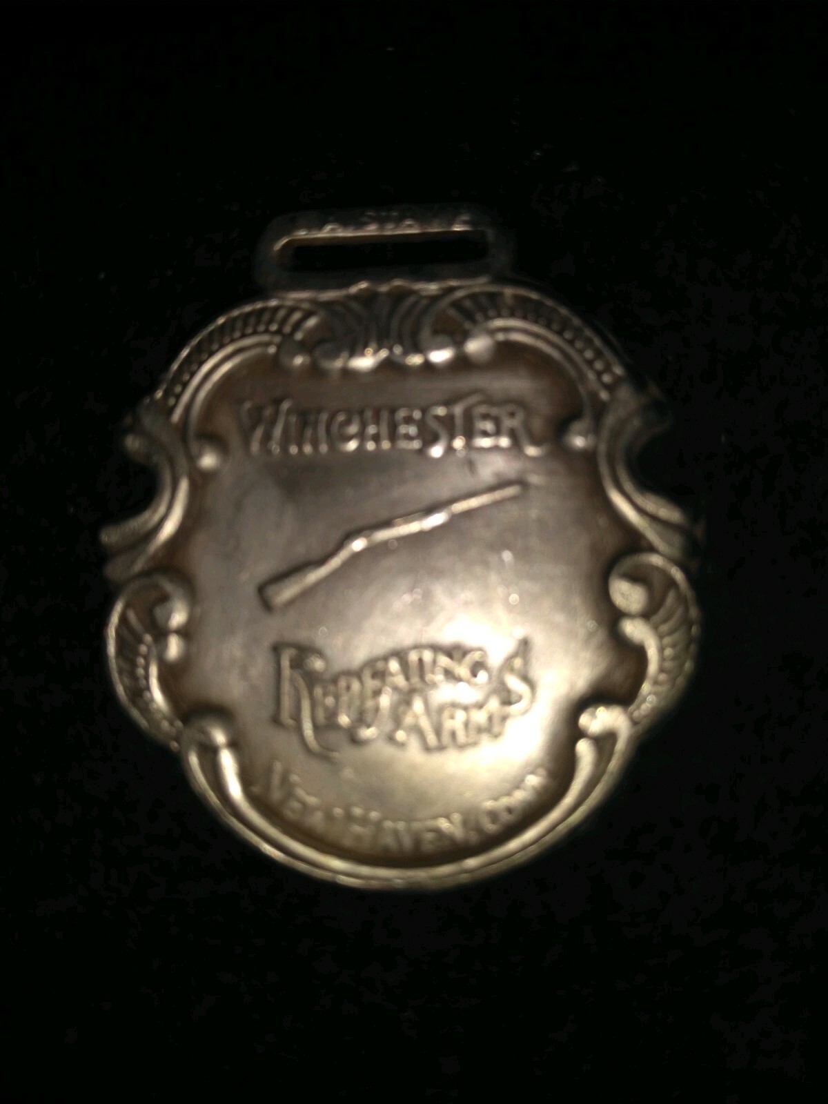 Winchester Repeating Arms Wàtch Fob 2 1/2 x 1 1/2 polished SS Very Nice