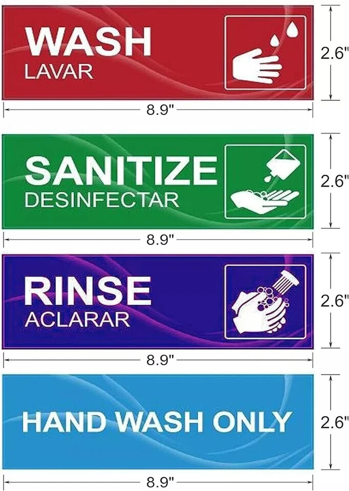 4 Pack Wash Rinse Sanitize Sink Labels Waterproof Sticker Signs Perfect for 3...