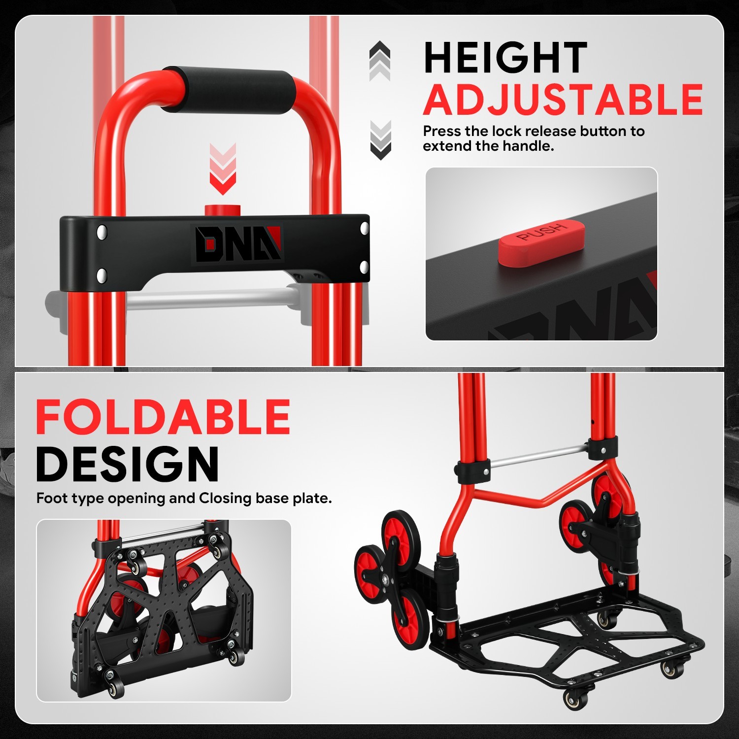 2-IN-1 176lbs Heavy Duty Folding Stair Climber Hand Truck Luggage Trolley Cart