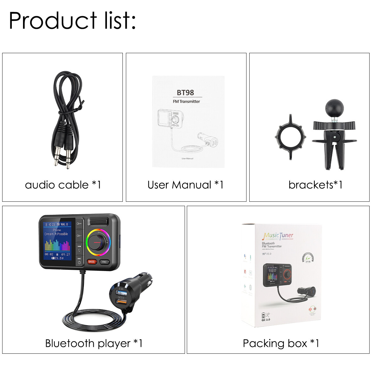 Car FM Wireless Bluetooth Transmitter MP3 Player 2USB Fast Charger Adapter USA