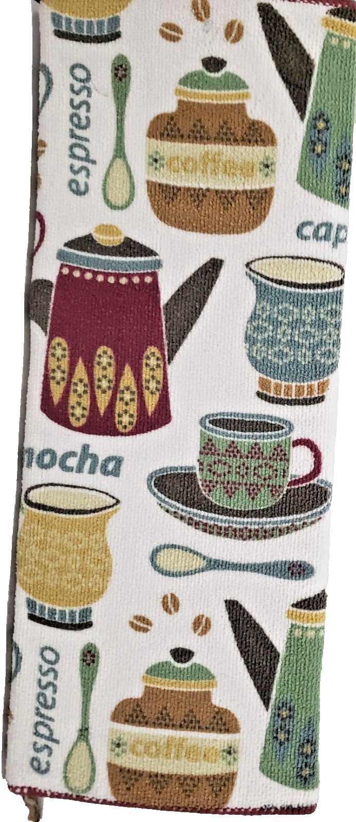 Printed Microfiber Dish Drying Mat (16"x19") COFFEE CUPS, SPOONS & TYPES, FC