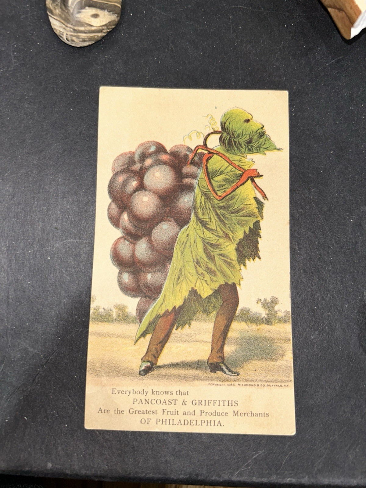 Antique Victorian Trade Card Anthropomorphic Grape Vine Philadelphia Groceries!!