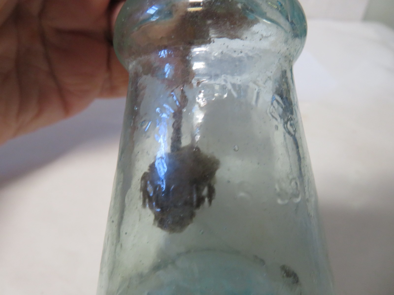 Antique PATENTED MARCH 6 1883, S. M. BIXBY & CO, AQUA BLUE 4" BOTTLE