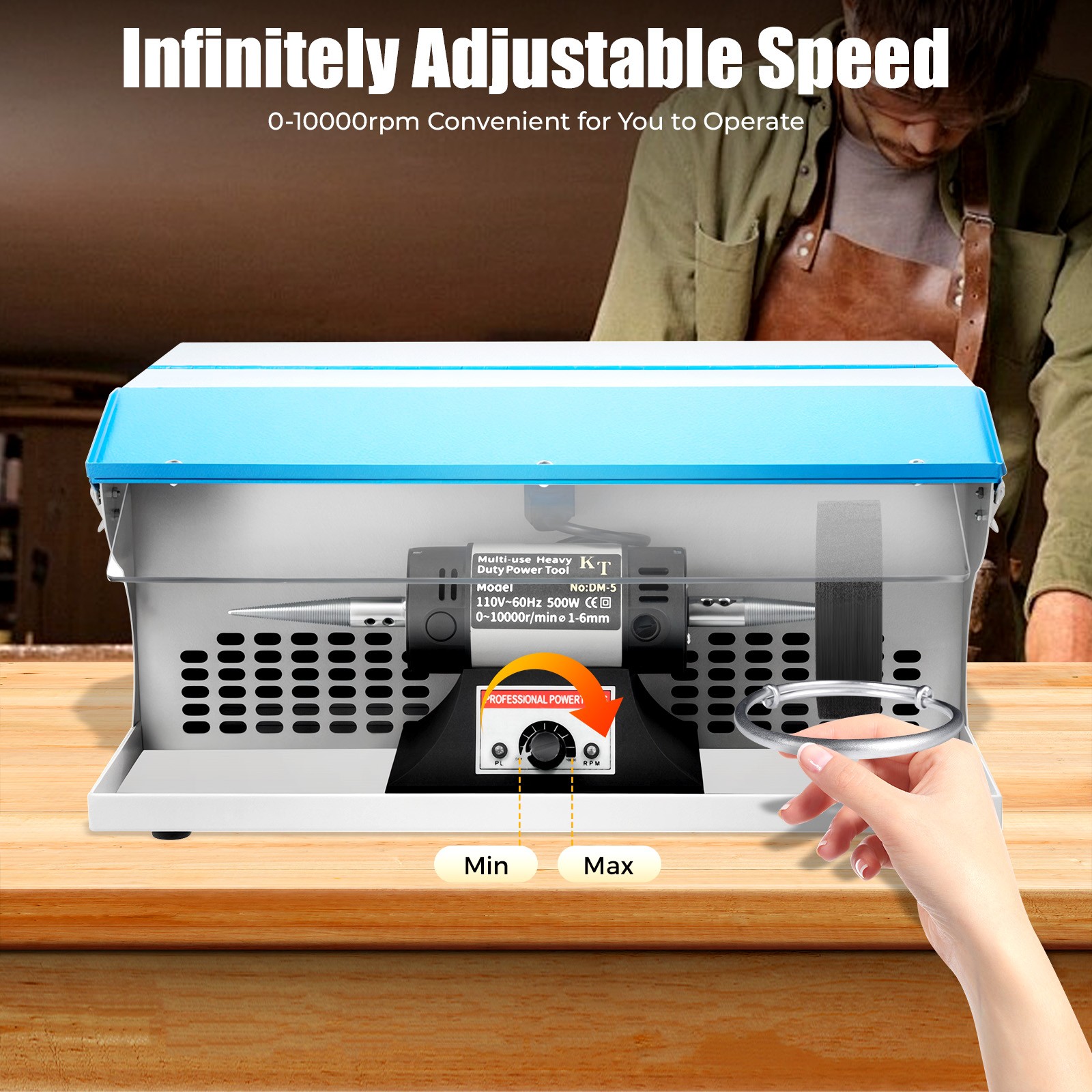 Benchtop Polishing Buffing Machine Jewelry Polisher Dust Collector W/ Light 200W