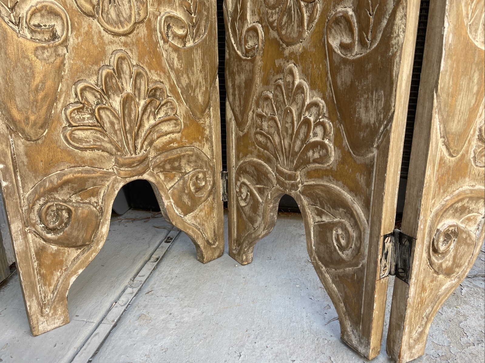 Retro Style Handcrafted 60’s Solid Wood Carved 4 Panel Divider Heavy Rare