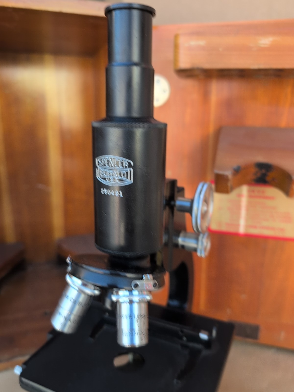 Vintage Spencer Microscope With Wooden Case No Key Buffalo USA