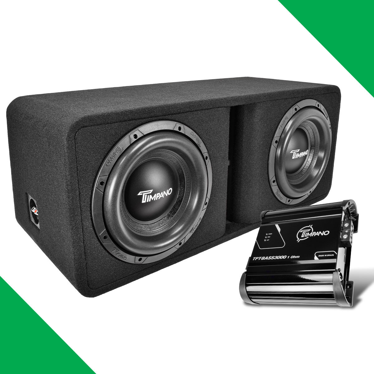 LOADED SUBWOOFER BOX 2x 12" 3000 WATTS + BASS3000 1 OHM AMP TIMPANO BASS BUNDLE