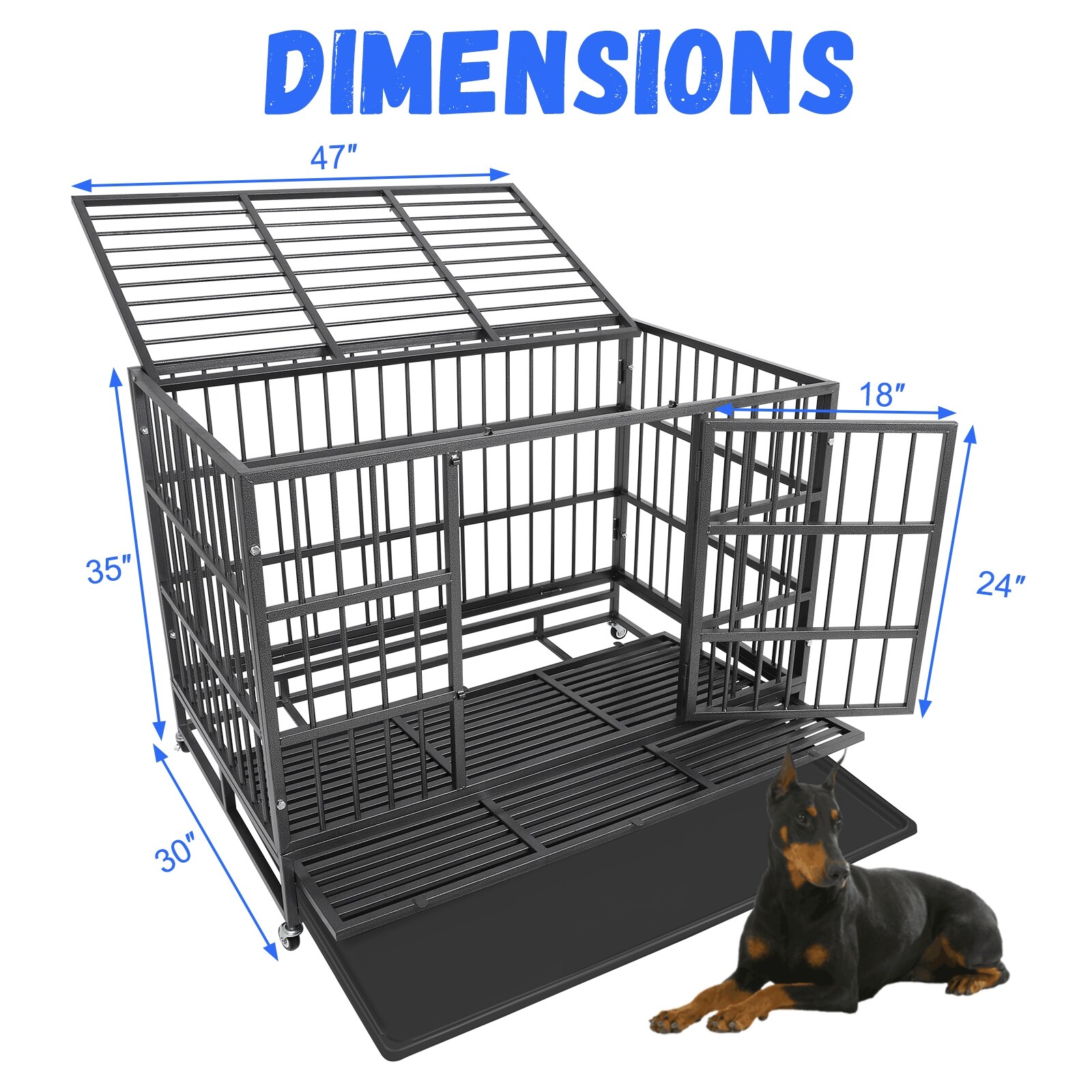 47" Heavy Duty Dog Kennel Iron Dog Cage Pet Crate for Large Dogs