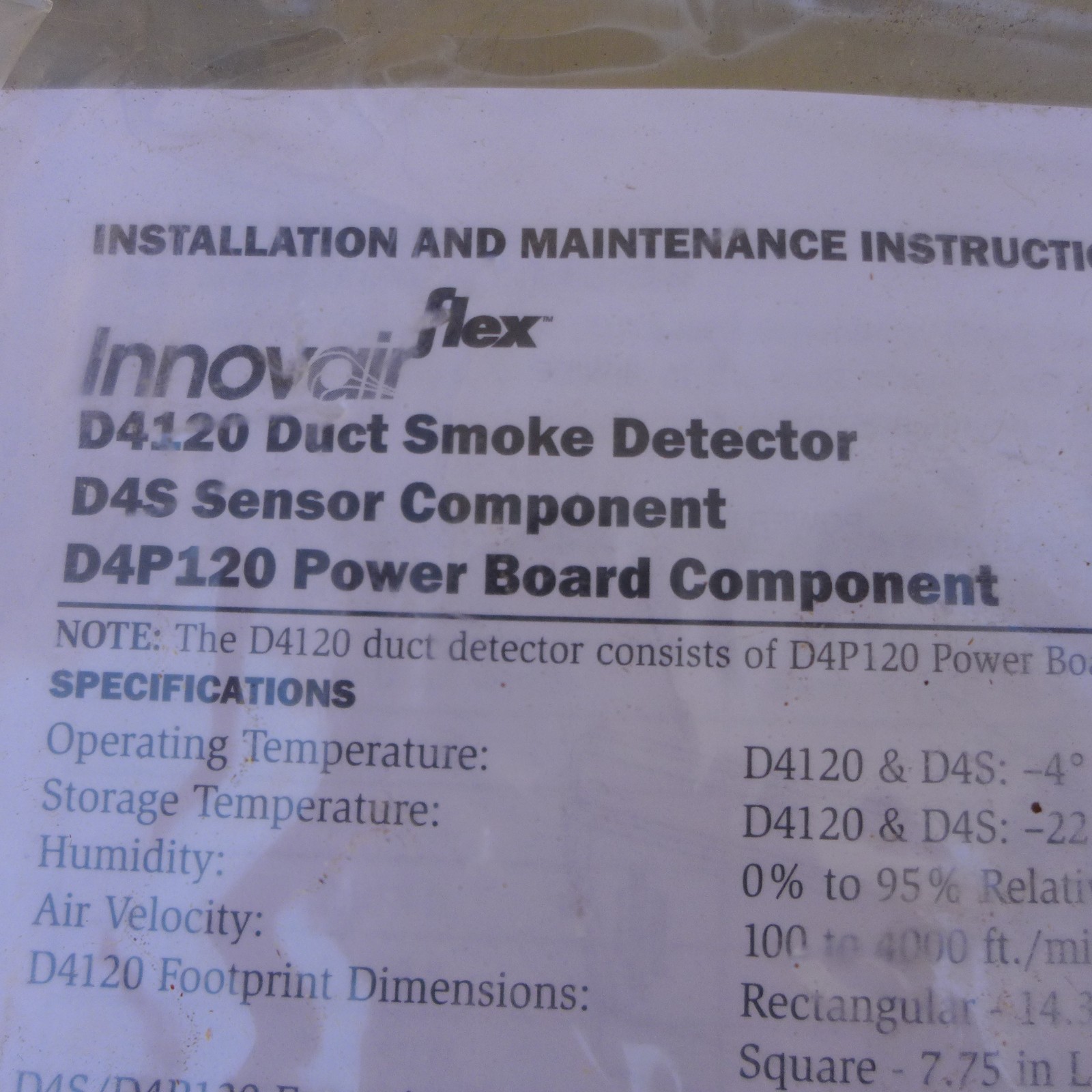 B86 SYSTEM SENSOR D4120 ENNVAIR FLEX 4-WIRE PHOTOELECTRIC DUCT SMOKE DETECTOR