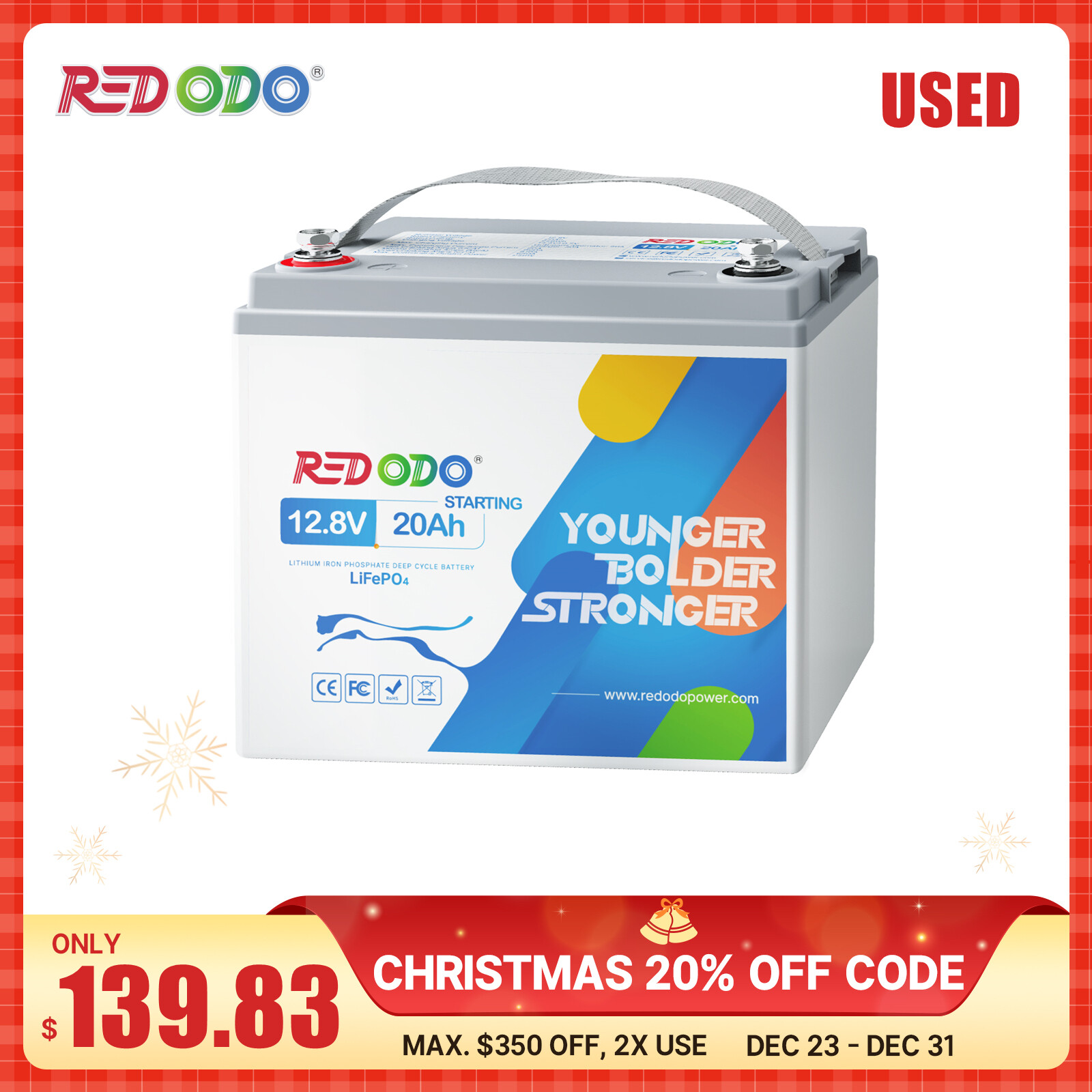 Redodo 12V 20Ah LiFePO4 Lithium Cranking Battery 650CCA - Excellent Condition