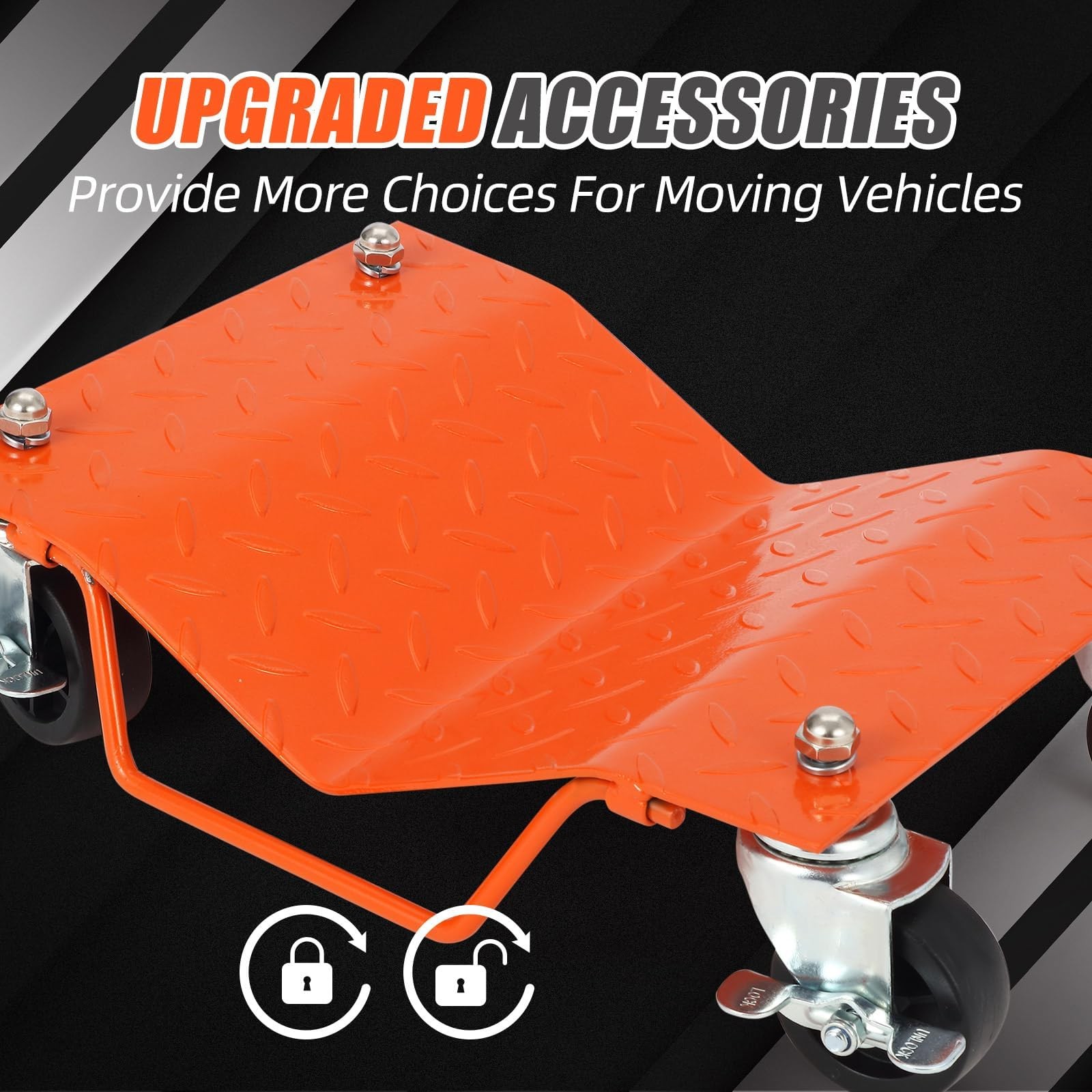 4 PC Heavy-Duty Car Wheel Dolly Set Dual-Lock Brakes & Casters Auto Repair Mover