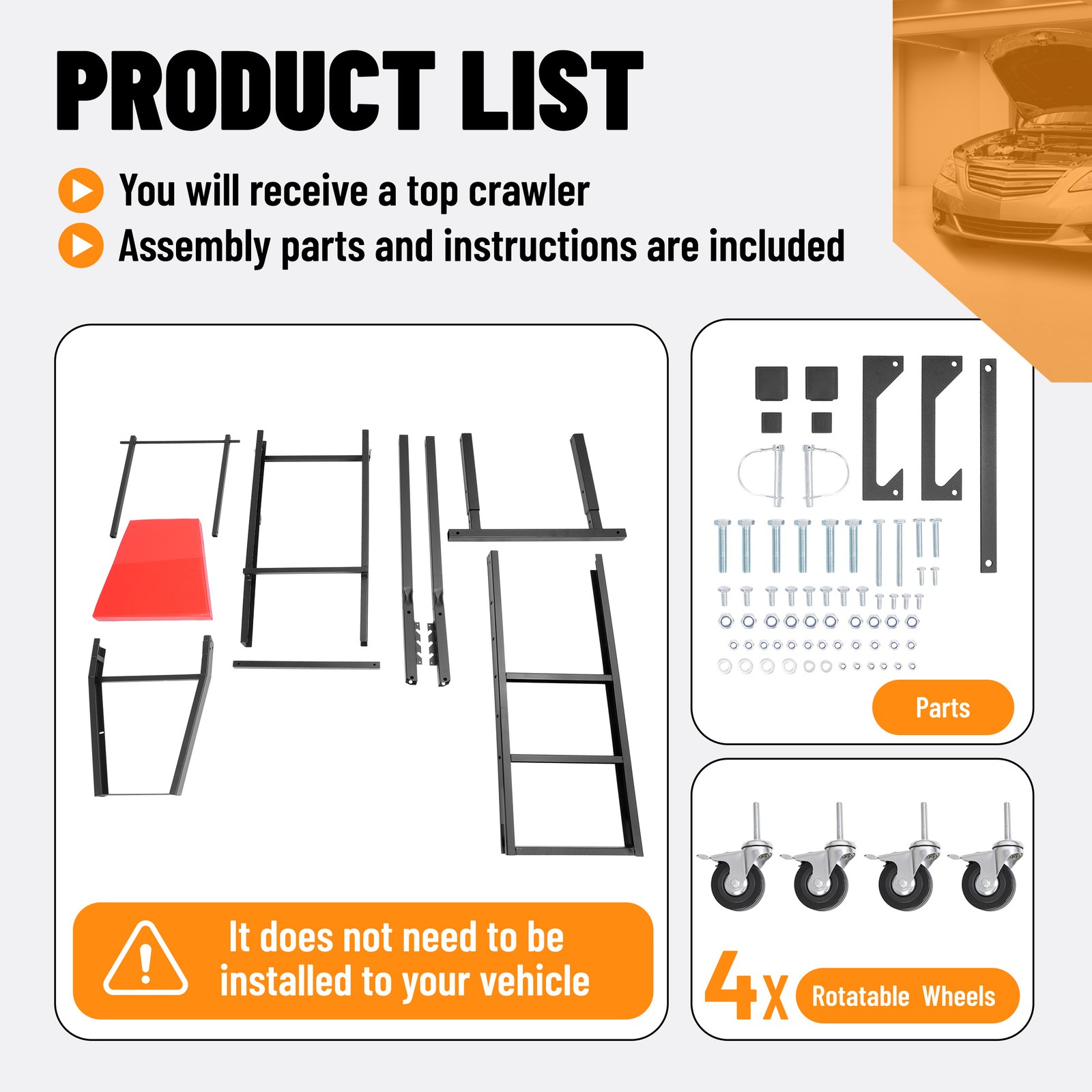 Foldable Automotive Topside Creeper Adjustable Height Movable Ladder 400Lbs