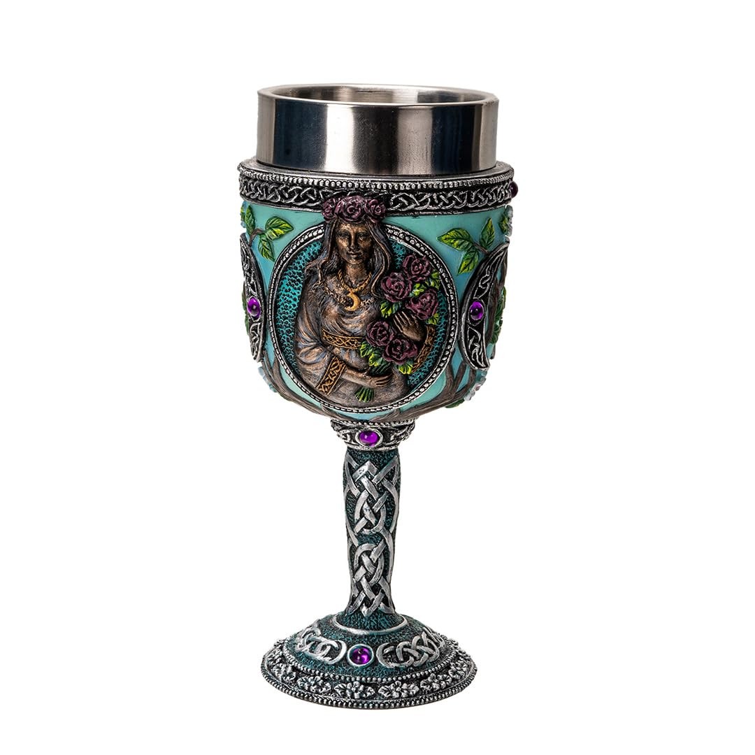 Triple Goddess Wine Goblet Made of Polyresin With Stainless Steel Rim