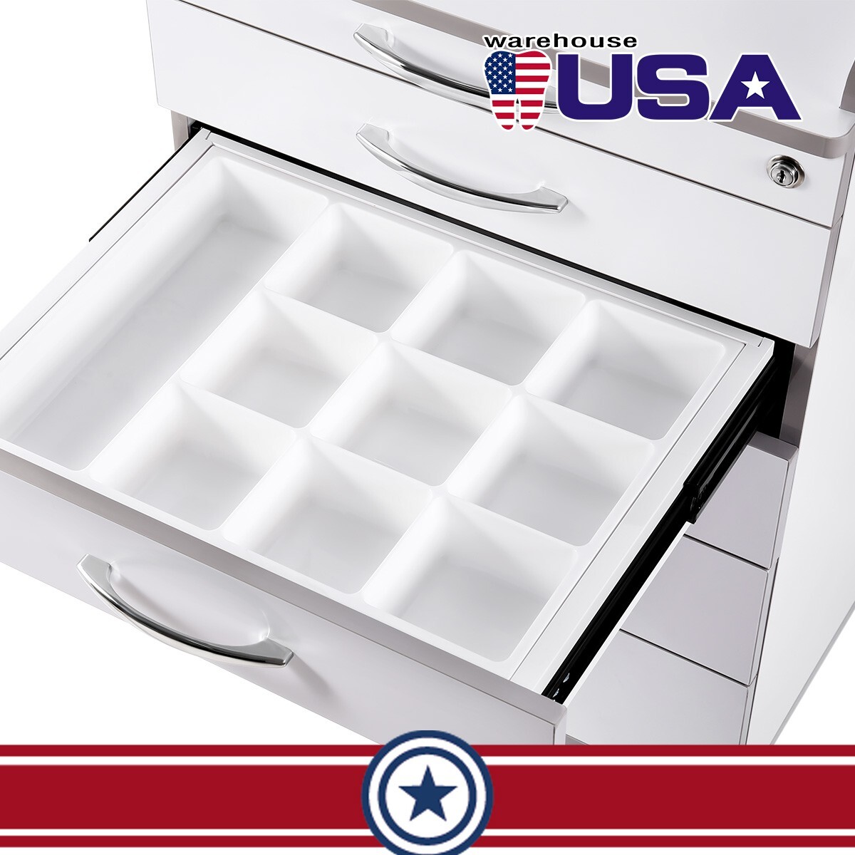 Dental Mobile Medical Cart Cabinet 5 Drawers Instrument Stand Lab Overbed Table