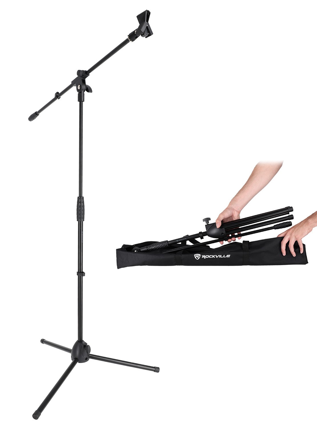 Rockville RVMIC50 Portable Sturdy Mic Stand w/ Boom Arm, Carry Bag, Adjustable