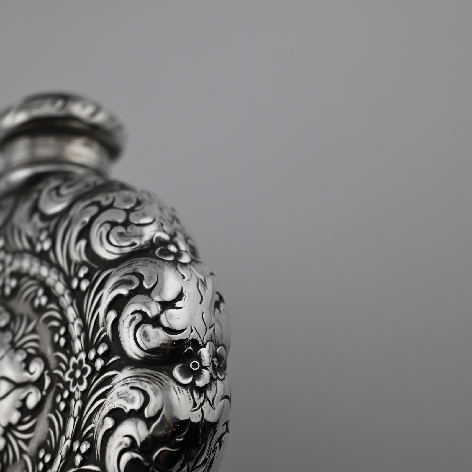 RARE Sterling Silver Tiffany & Co. Flask Aesthetic ornate scroll c1890 ~3/4 Gill