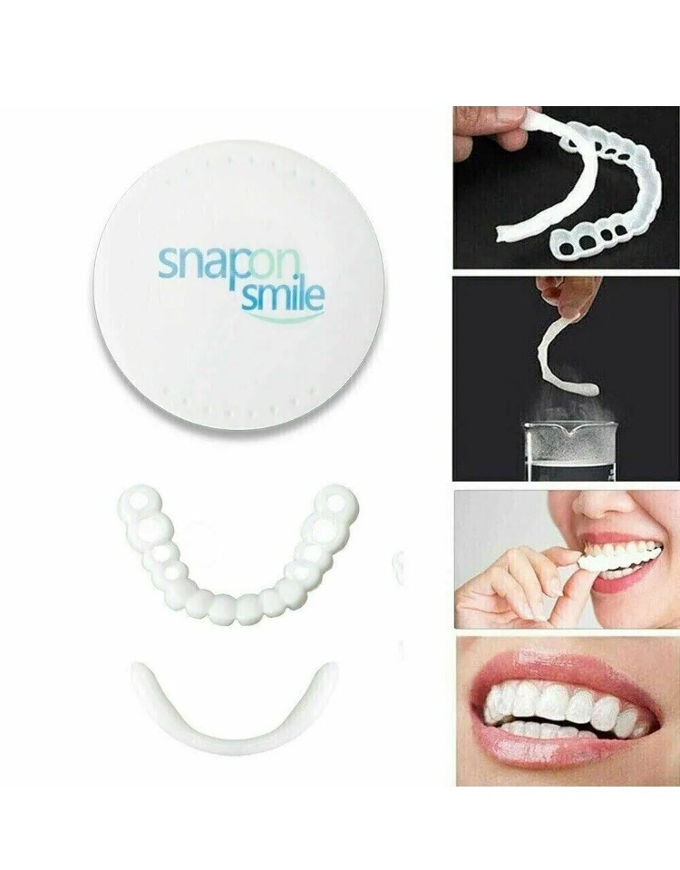 SnapOn Upper Lower False Teeth Dental Veneers Dentures Fake Tooth Cover Set USA