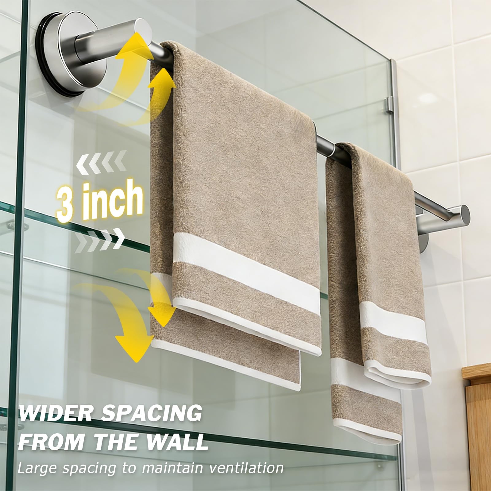 14.6 to 24 Inch Adjustable Towel Bar for Bathroom,Suction Cup Towel Rack for ...