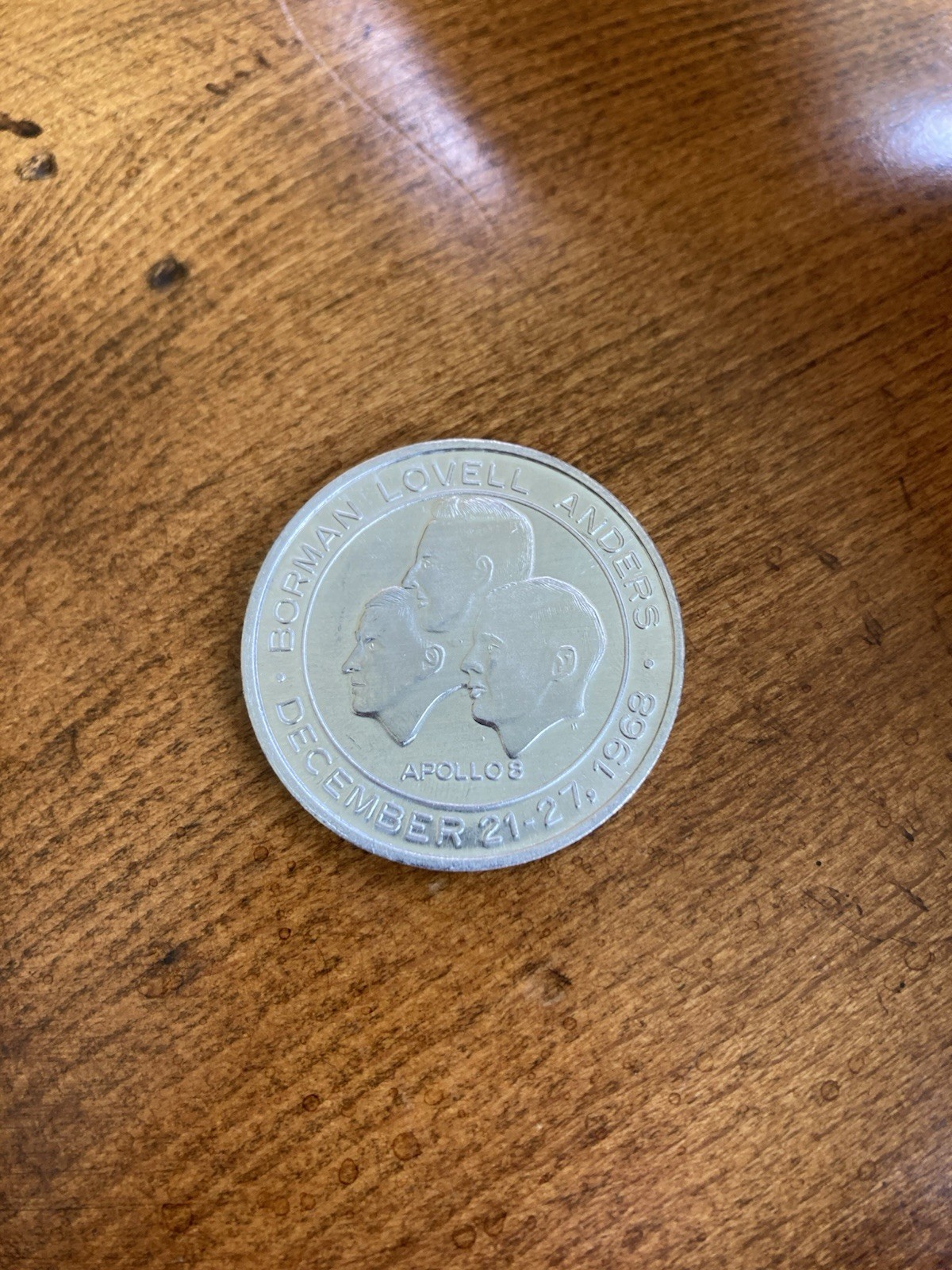 NASA Vintage Apollo 8 Medallion Coin, Flown Metal 1968