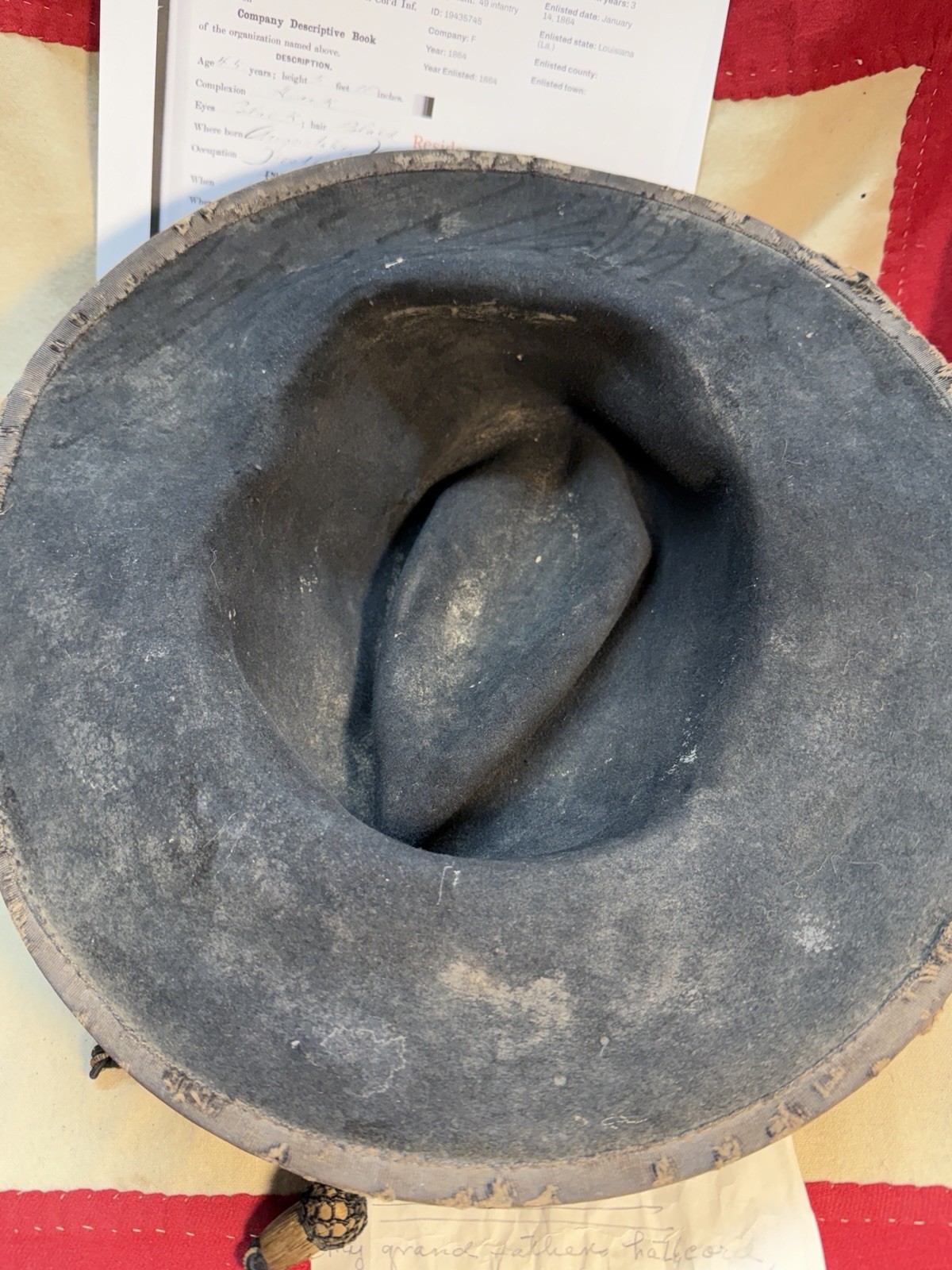 ID’D JOSEPH PERKINS CIVIL WAR 49TH COLORED TROOPS SLOUCH HAT CAP KEPI WITH PROV.