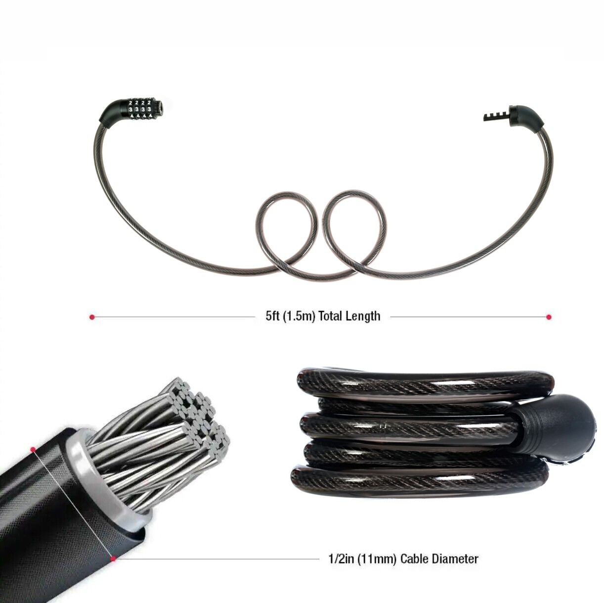 POLICE Heavy Duty Combination Password Bike Lock Cable Bicycle Chain Lock