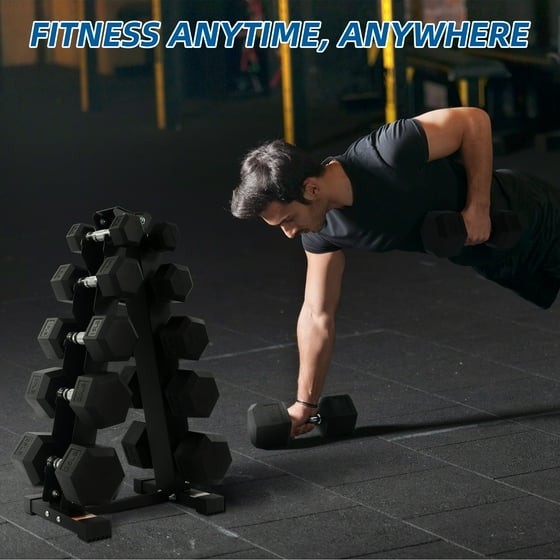 150LB Coated Hex Dumbbell Weight Set and A-Frame Storage Rack, 5-25 lbs Pairs