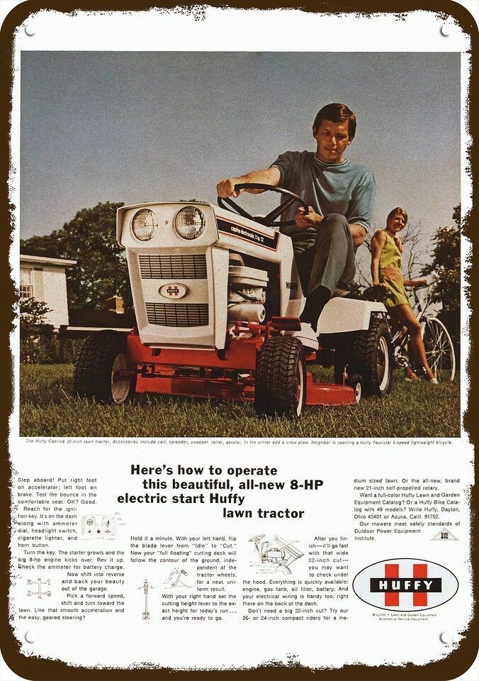 1970 HUFFY CAPRICE 32" Riding Lawn Mower Tractor DECORATIVE REPLICA METAL SIGN