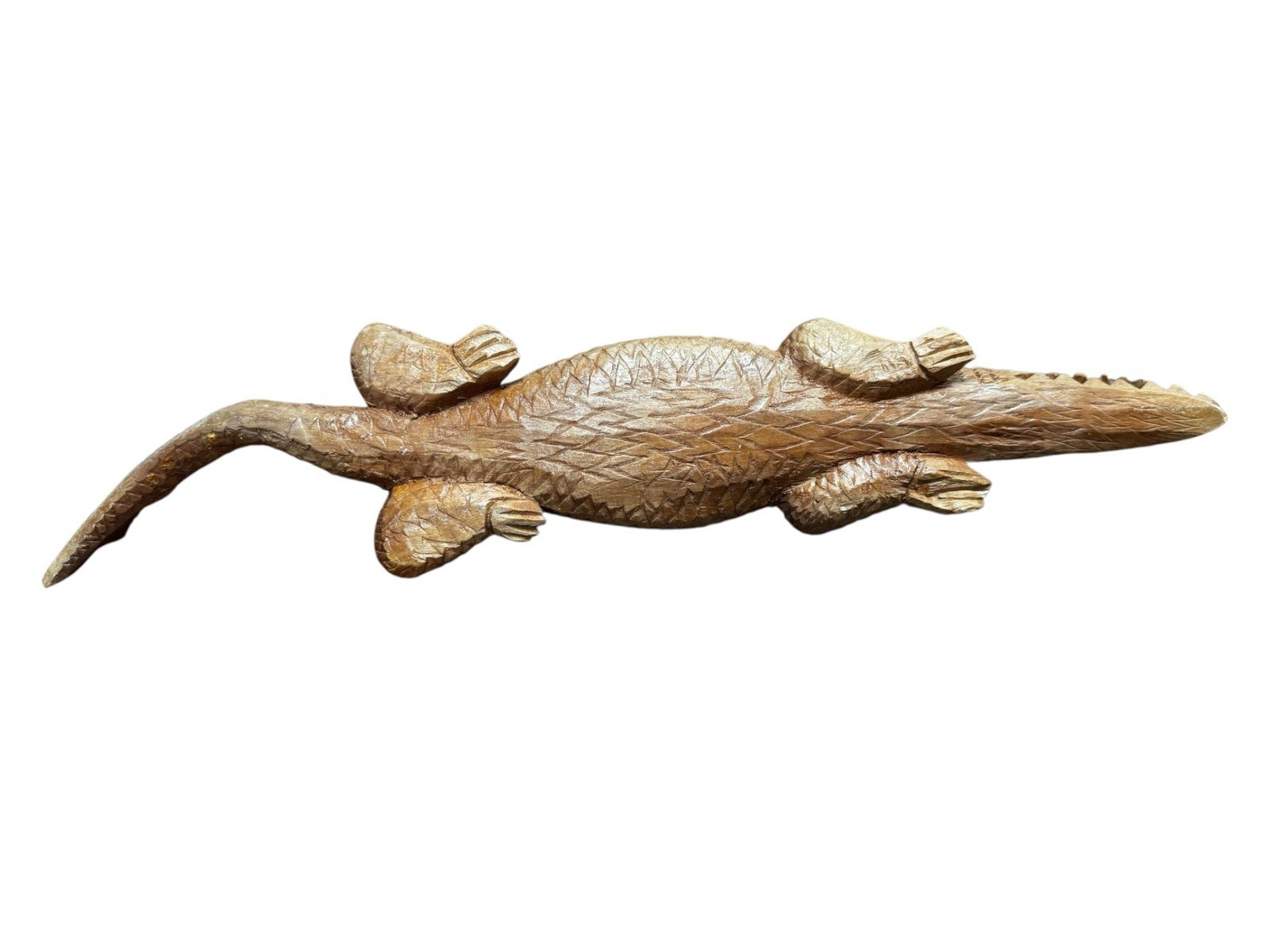 Vintage Hand-carved Wooden Crocodile Sculpture Very Detailed, Beautiful 17”