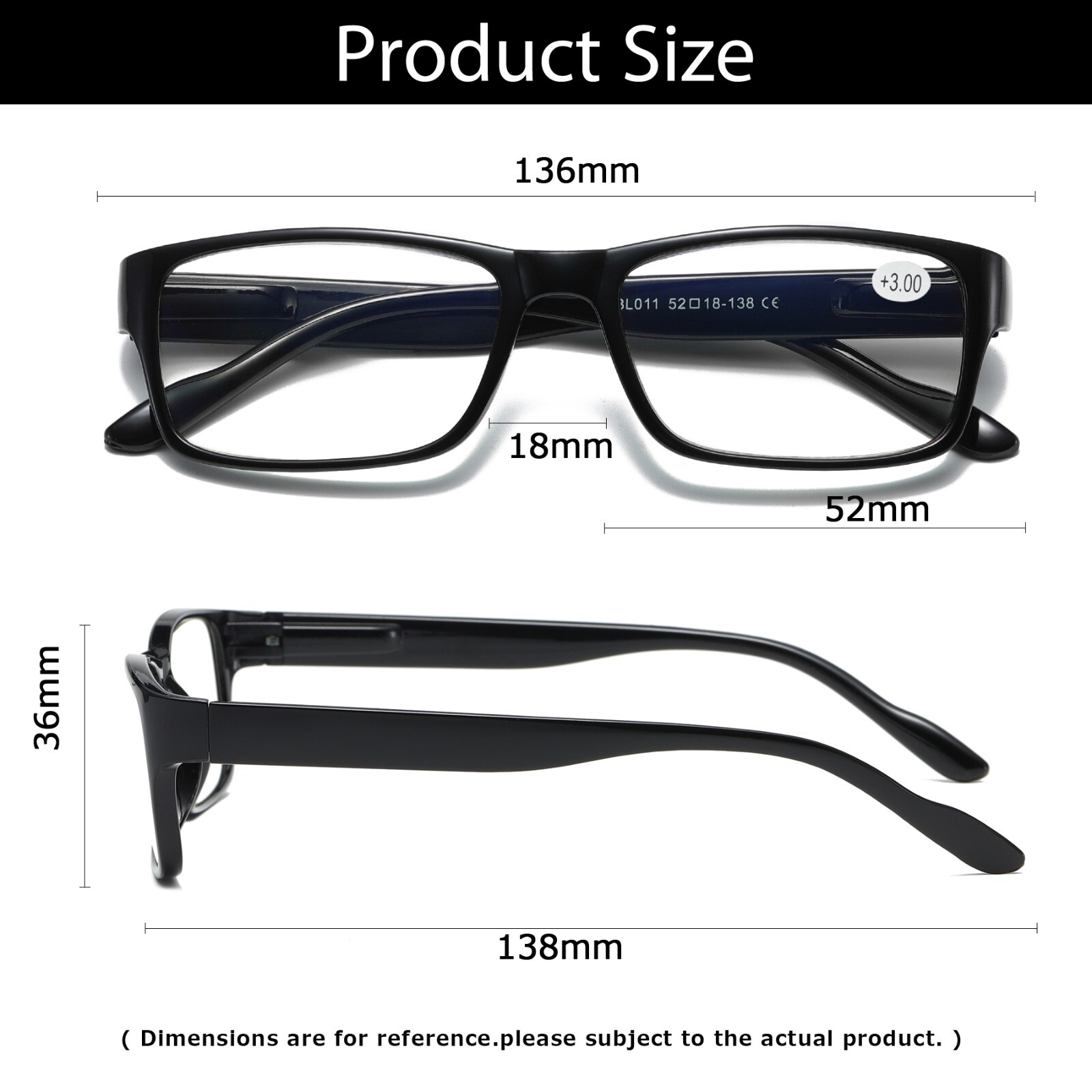 4 PK Mens Unisex Blue Light Blocking Reading Glasses Black Spring Hinge Readers
