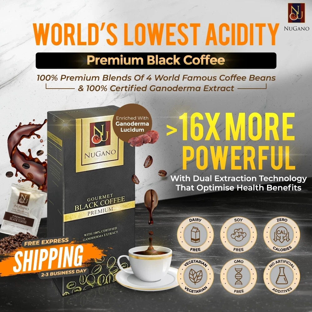 6 X Nugano Black Coffee Premium 100% Organic Ganoderma + EXPRESS SHIPPING